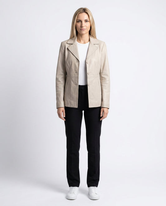 Women's Selena Long Coat Beige  Leather Jacket