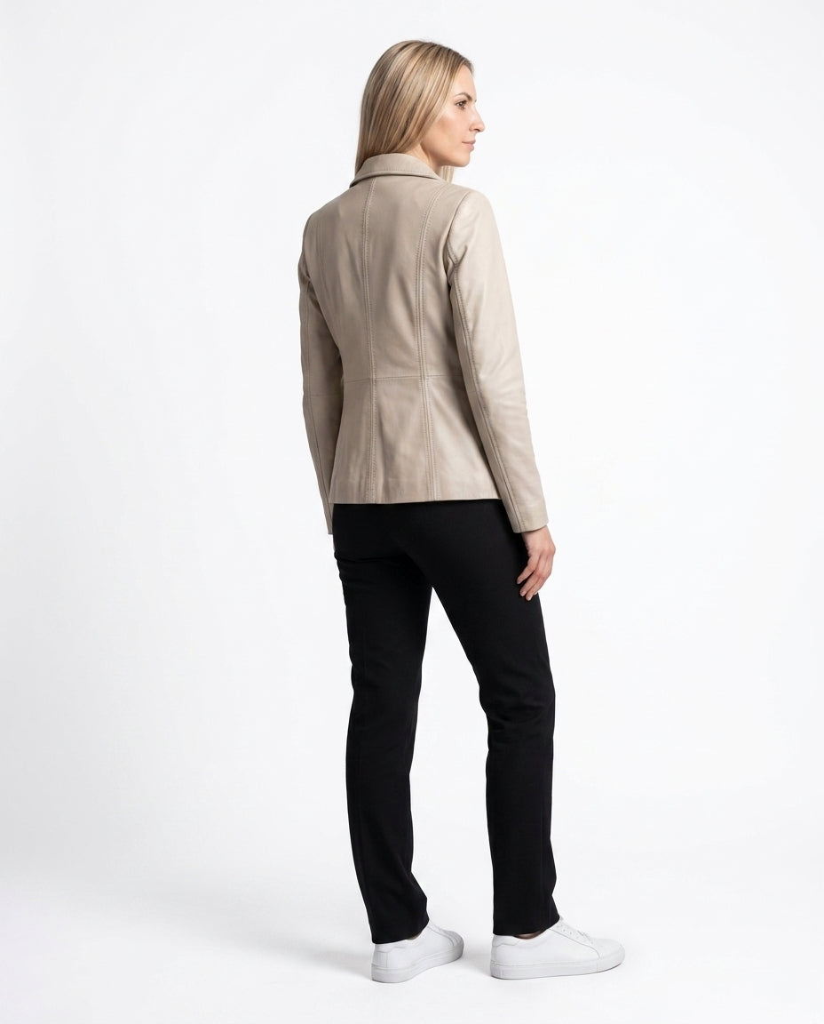 Women's Selena Long Coat Beige  Leather Jacket