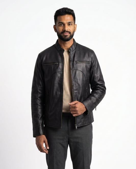 Men's Classic Slim-Fit Black Leather Jacket