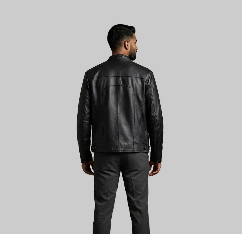 Men's Classic Slim-Fit Black Leather Jacket