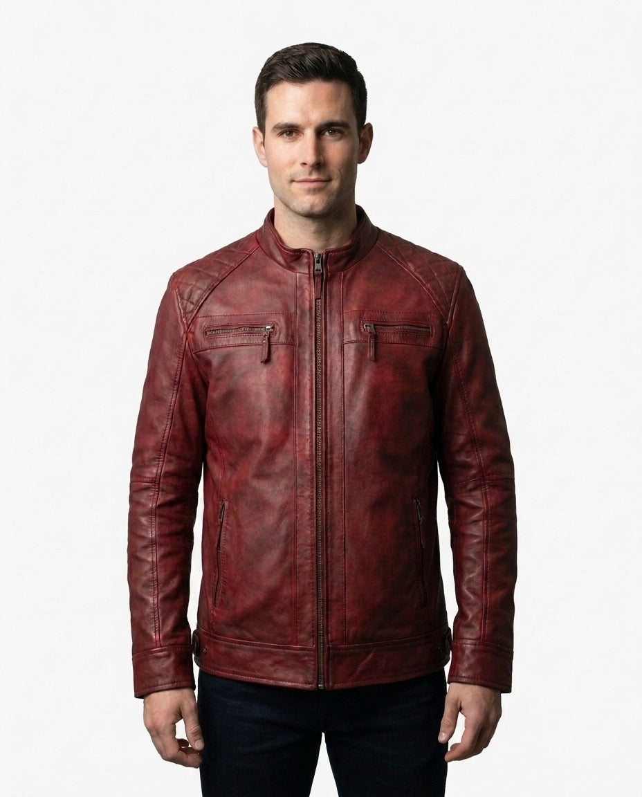 Men's Vintage Ox-Blood  Leather Biker Jacket