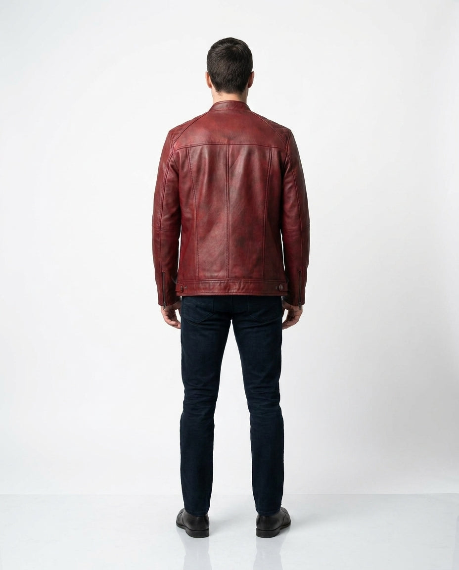 Men's Vintage Ox-Blood  Leather Biker Jacket