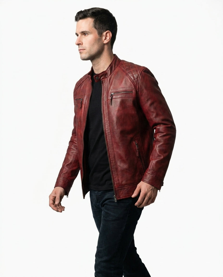 Men's Vintage Ox-Blood  Leather Biker Jacket