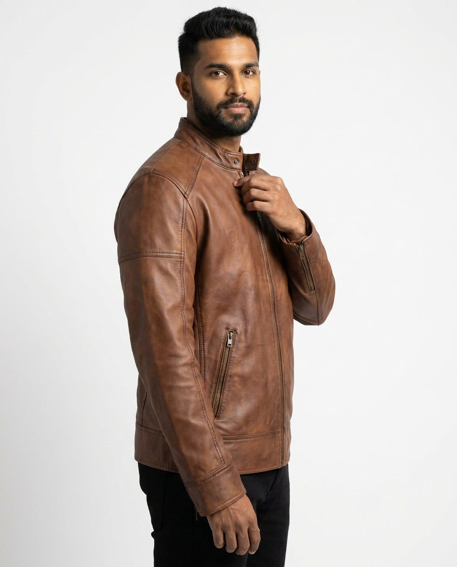 Men's Sutherland Waxed-Brown Leather Jacket