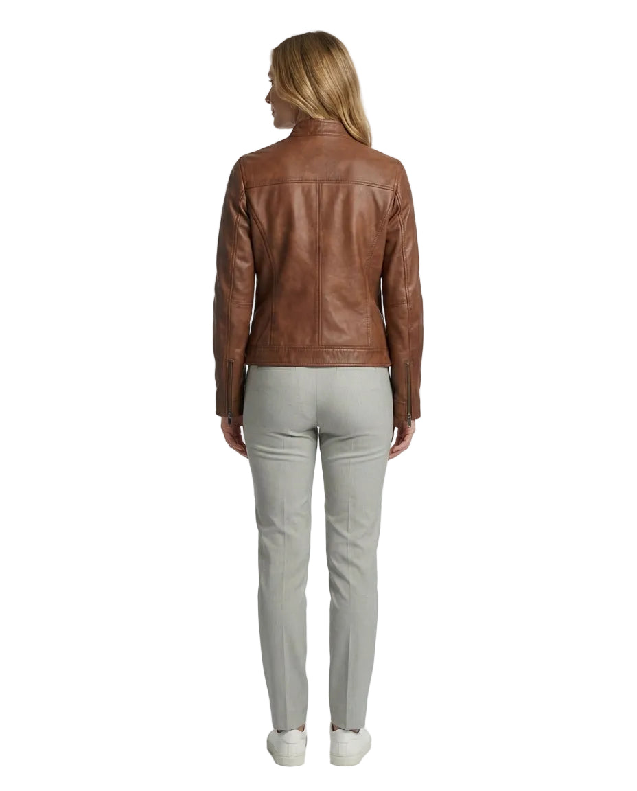 Women's Sophia Classic waxed-Brown Leather Jacket