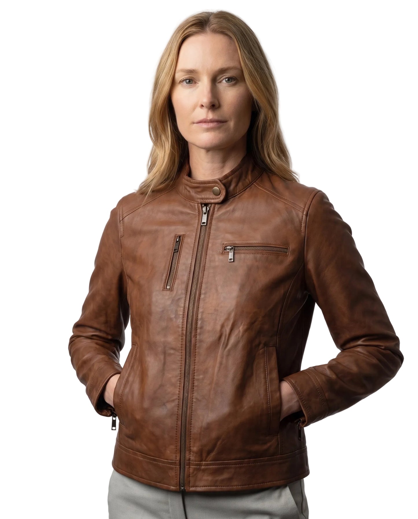 Women's Sophia Classic waxed-Brown Leather Jacket
