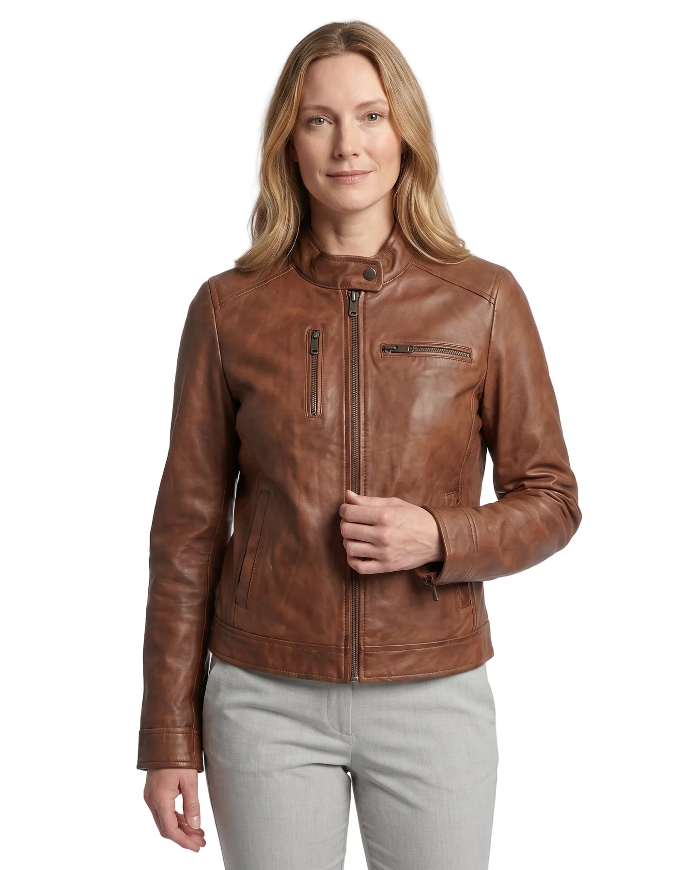 Women's Sophia Classic waxed-Brown Leather Jacket