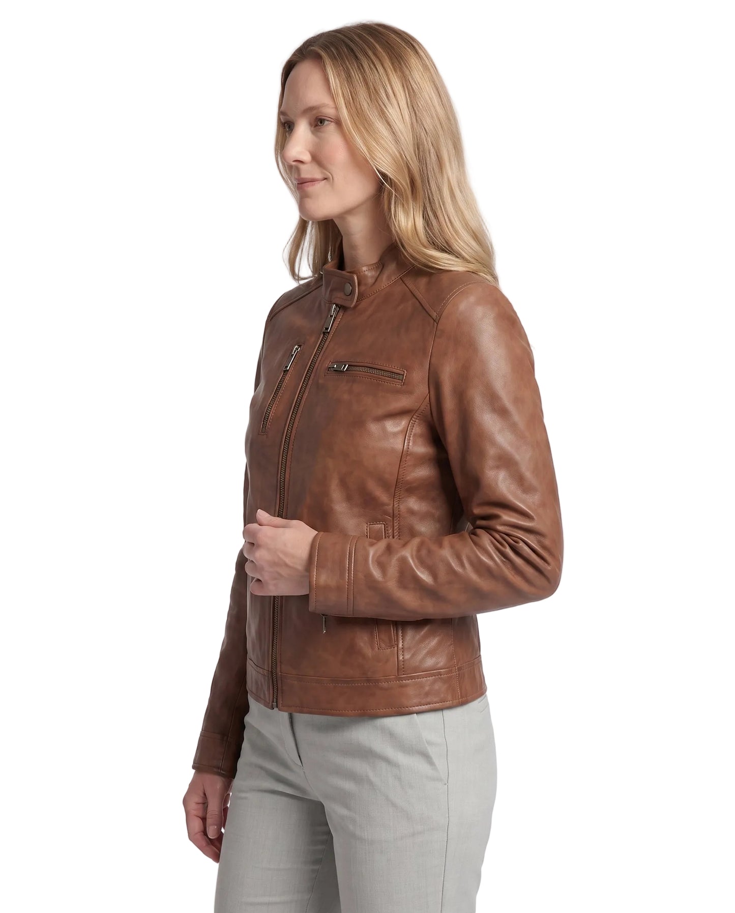 Women's Sophia Classic waxed-Brown Leather Jacket