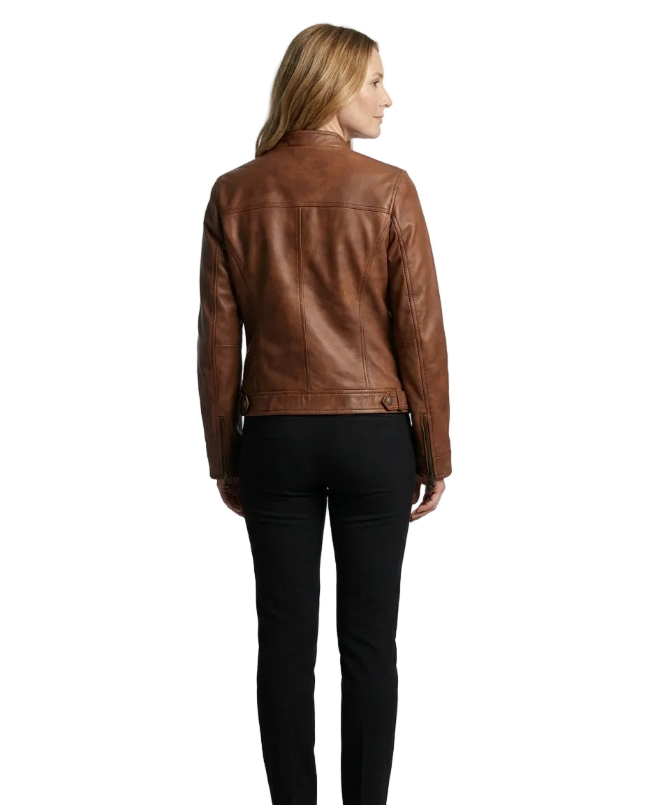 Women's Nube Classic Waxed-Brown Leather Jacket