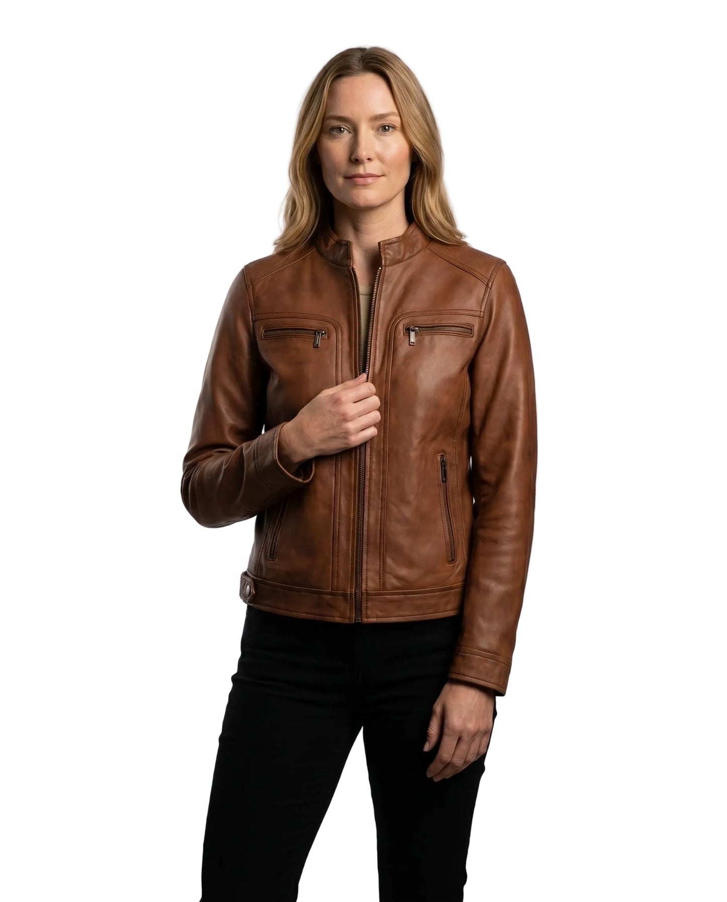 Women's Nube Classic Waxed-Brown Leather Jacket