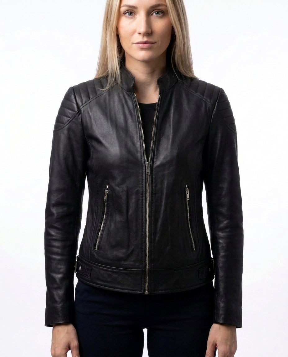 Women's Stacey Biker Black Leather Jacket