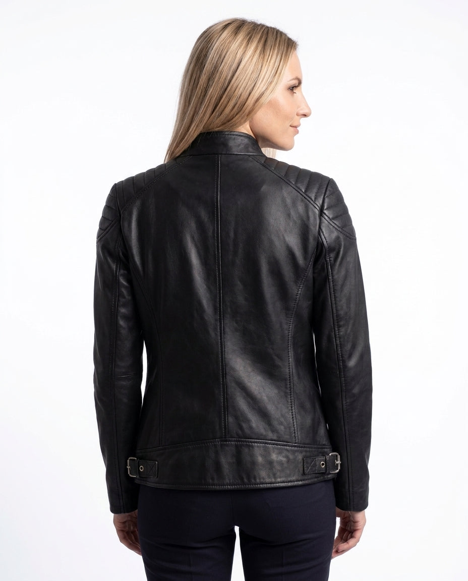 Women's Stacey Biker Black Leather Jacket