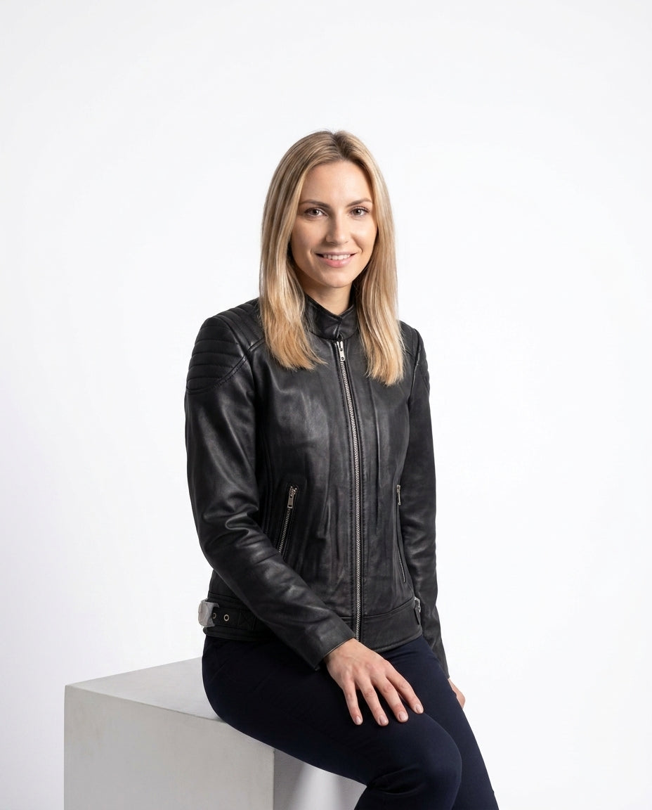 Women's Stacey Biker Black Leather Jacket