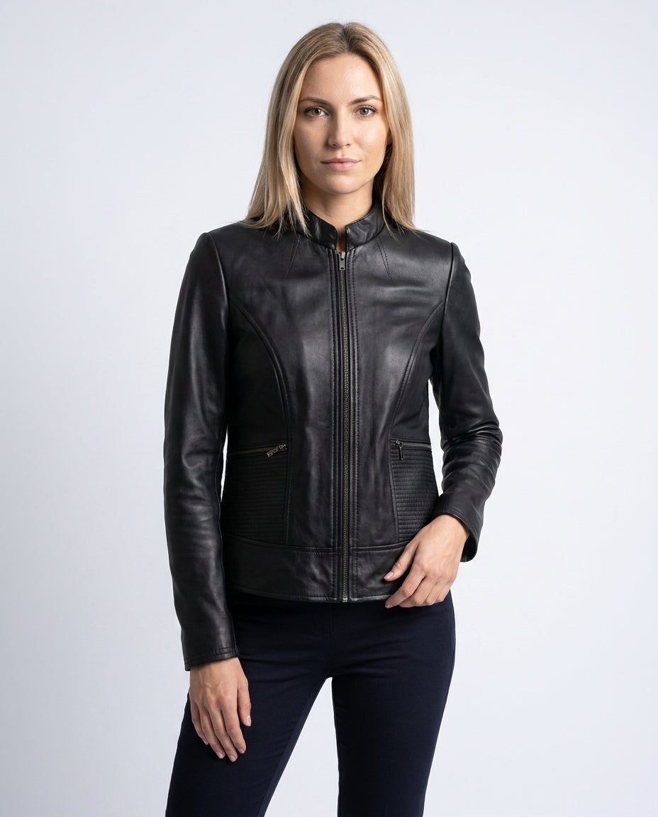 Women's Tailored Black Leather Zip Jacket