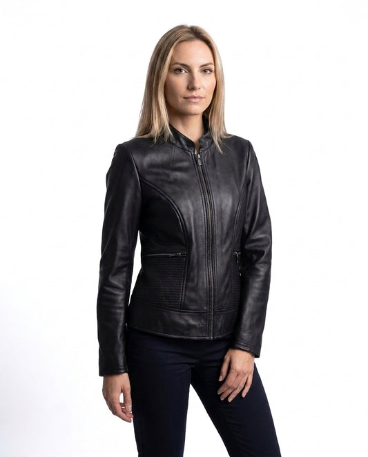 Women's Tailored Black Leather Zip Jacket