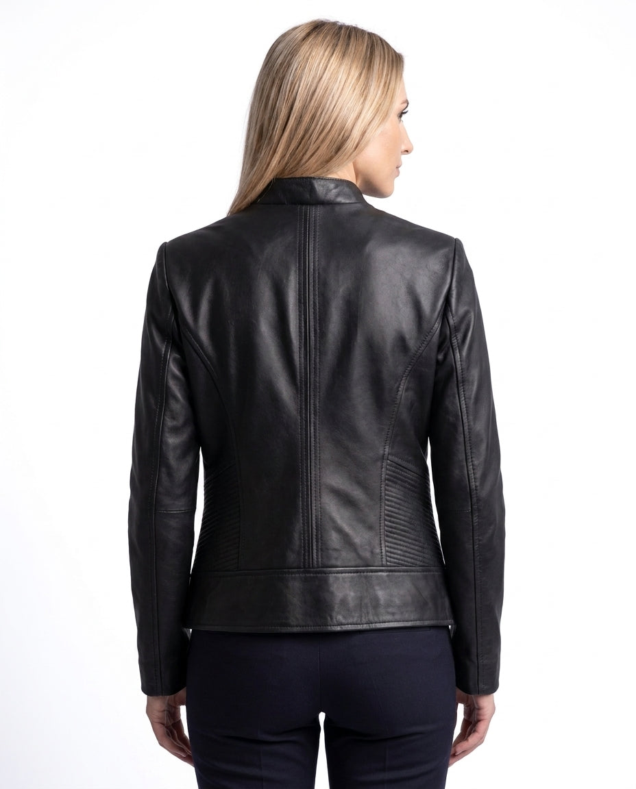 Women's Tailored Black Leather Zip Jacket