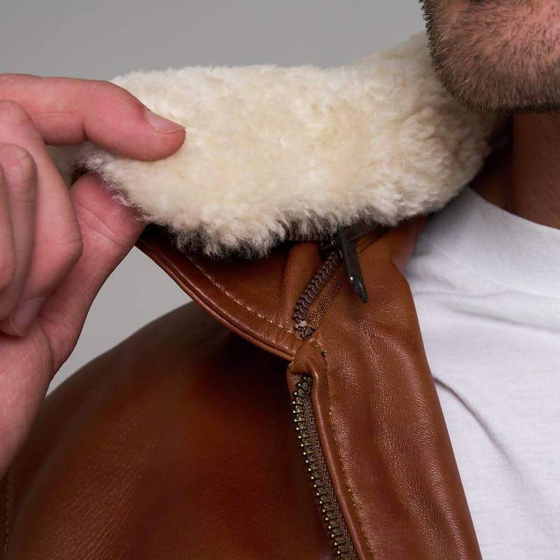 Men's Bomber Fur Waxed-Brown Leather Jacket