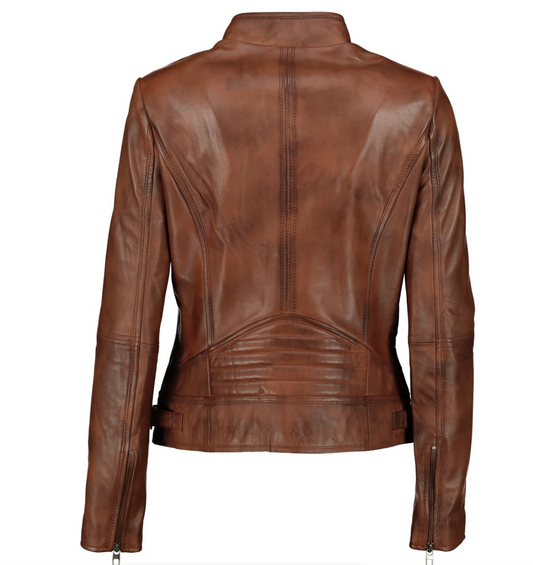 Women's Elba Waxed-Brown 100% Nappa Leather Jacket