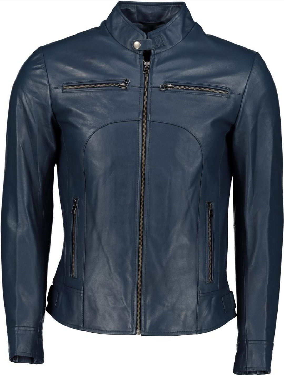 Men's Classic Slim Fit Navy Leather Jacket