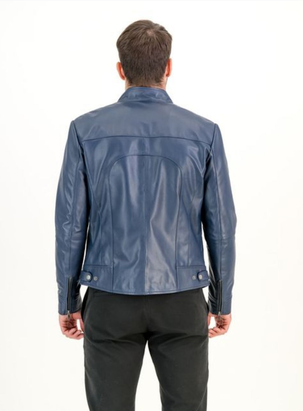 Men's Classic Slim Fit Navy Leather Jacket