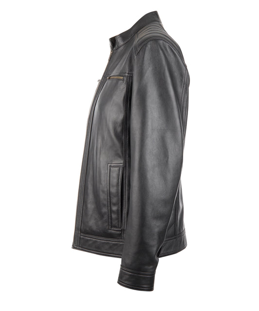 Men's Nube Slim Fit Black Leather Jacket