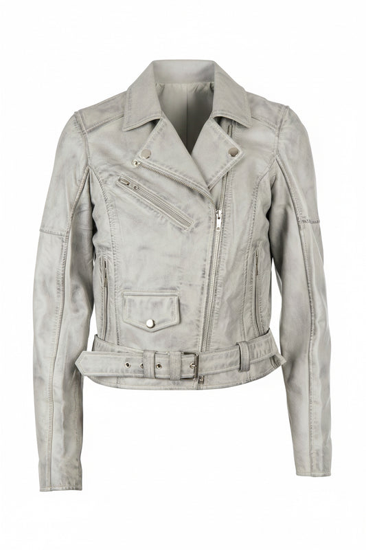 Women's Donna Grey - Wax Leather Biker Jacket