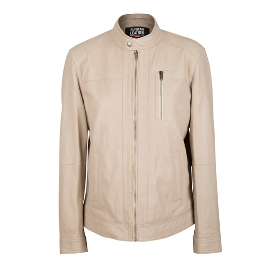 Men's Jace Classic Slim-Fit Beige/Cream Leather Jacket