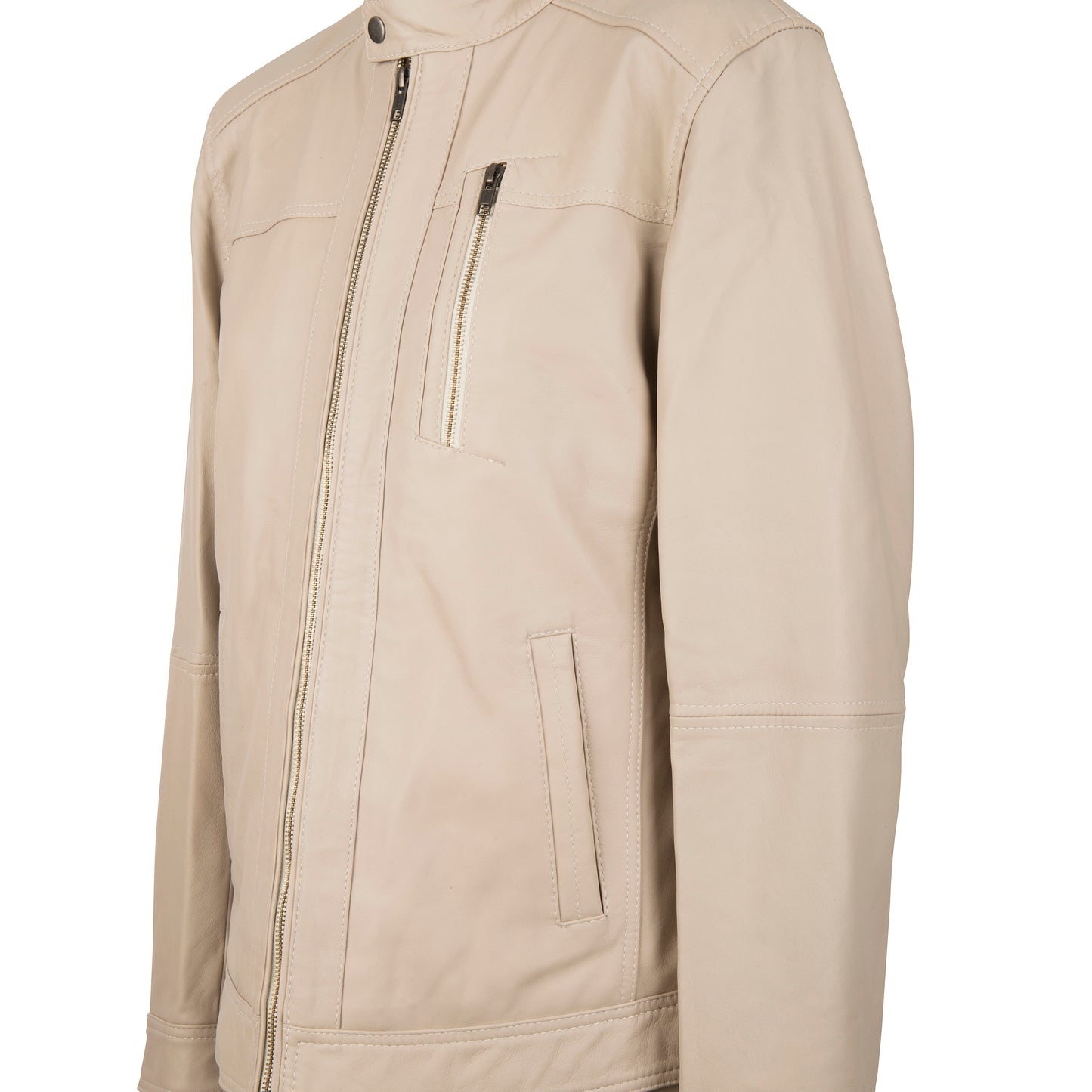Men's Jace Classic Slim-Fit Beige/Cream Leather Jacket