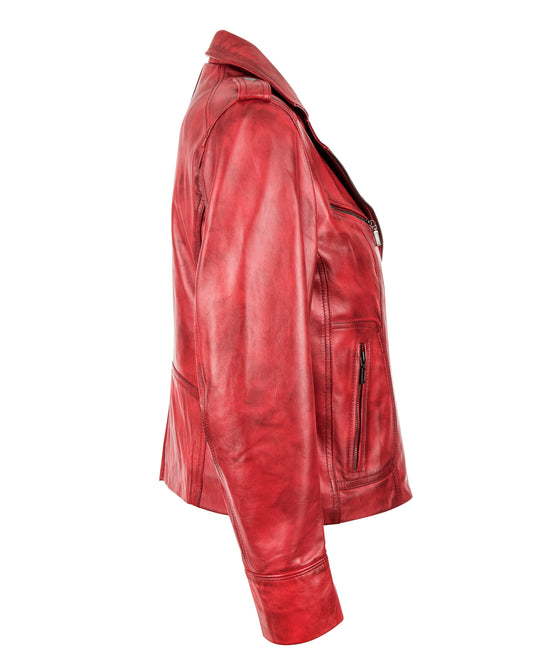 Supreme Leather Lady-jane  Slim Fit 100% Nappa Ox-Red Leather Jacket