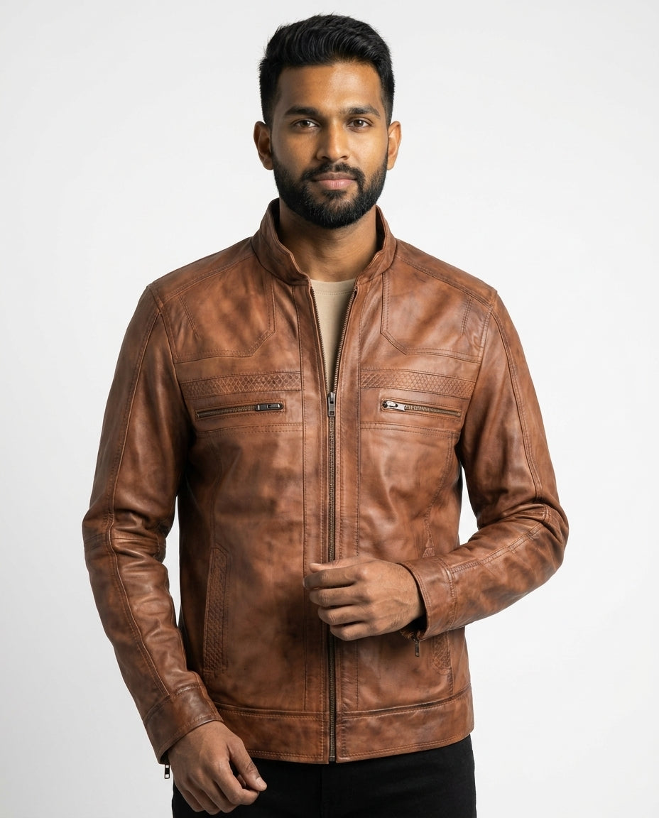 Men's Elliot Classic Waxed-Brown Leather Jacket