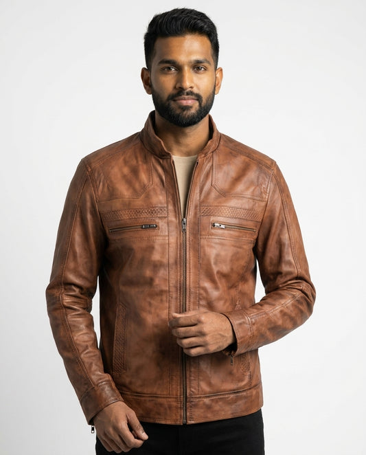 Men's Elliot Classic Waxed-Brown Leather Jacket