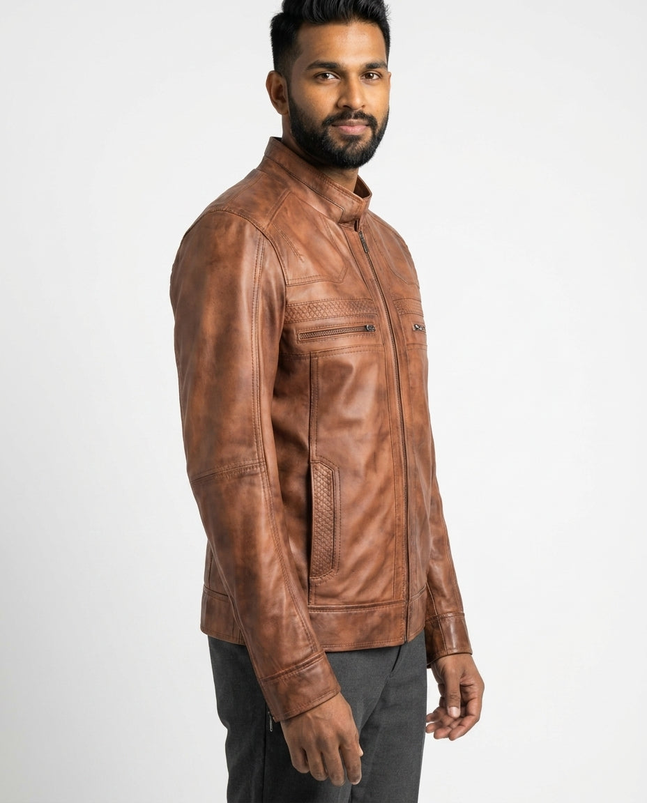 Men's Elliot Classic Waxed-Brown Leather Jacket