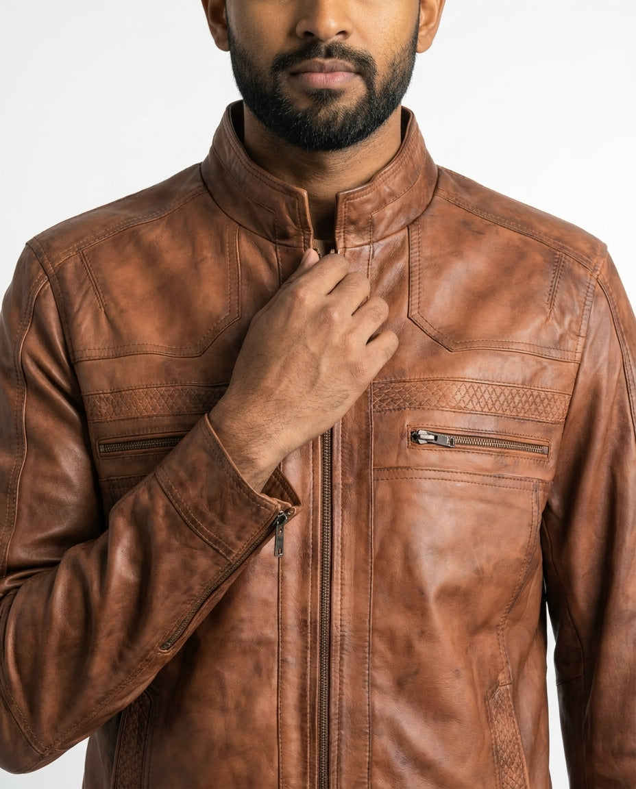 Men's Elliot Classic Waxed-Brown Leather Jacket