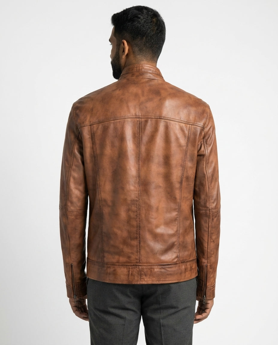 Men's Elliot Classic Waxed-Brown Leather Jacket