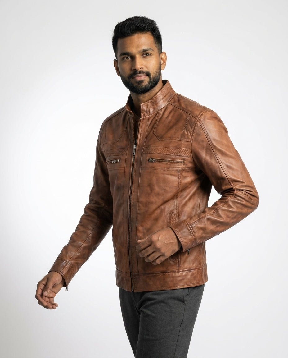 Men's Elliot Classic Waxed-Brown Leather Jacket