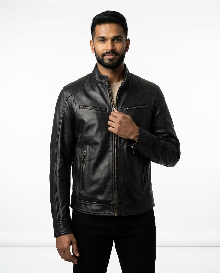 The Racer — Black Washed Leather Jacket