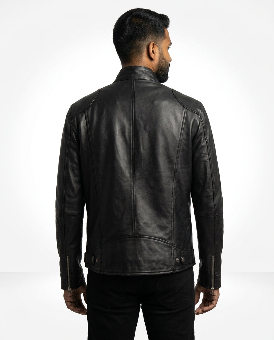 The Racer — Black Washed Leather Jacket