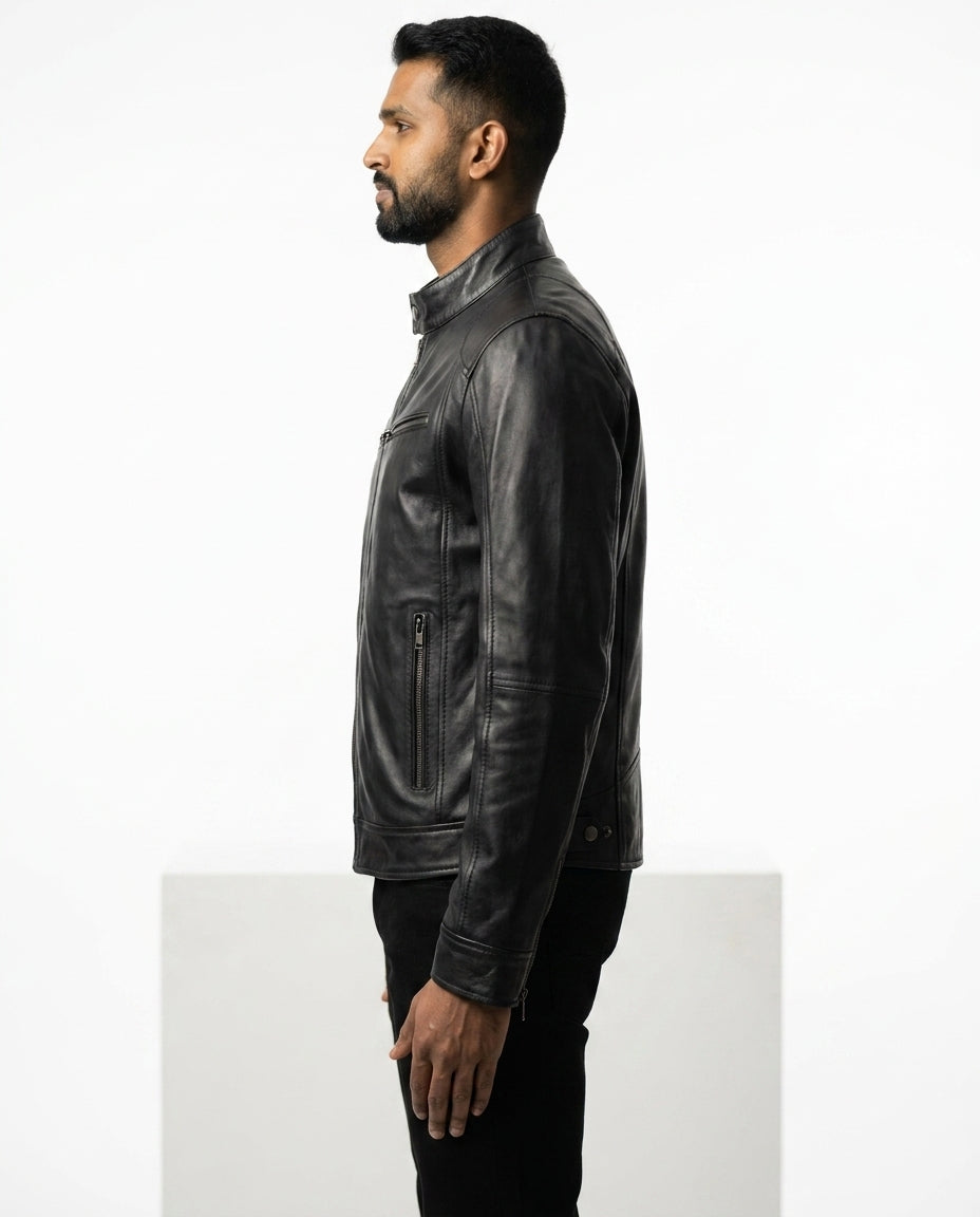 The Racer — Black Washed Leather Jacket