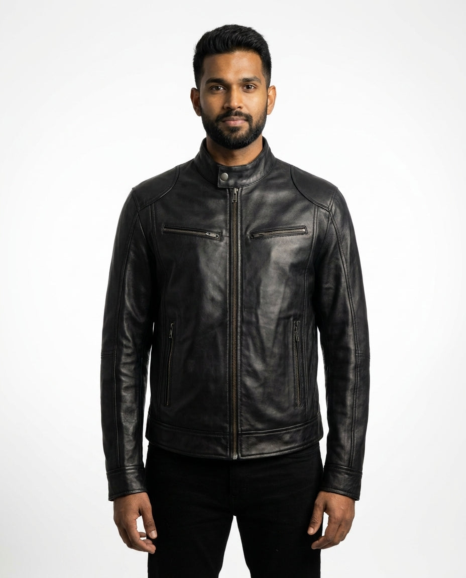 The Racer — Black Washed Leather Jacket