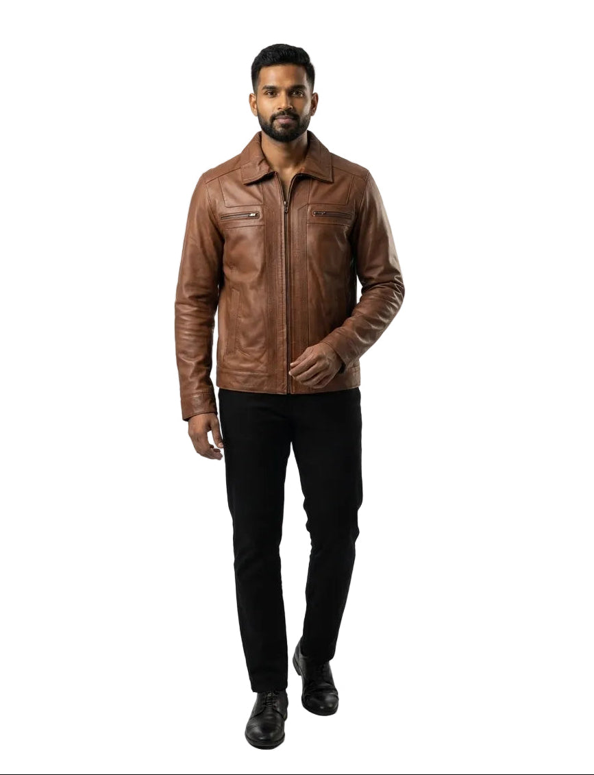Men's Elite Classic Nappa Waxed-Brown Leather Jacket