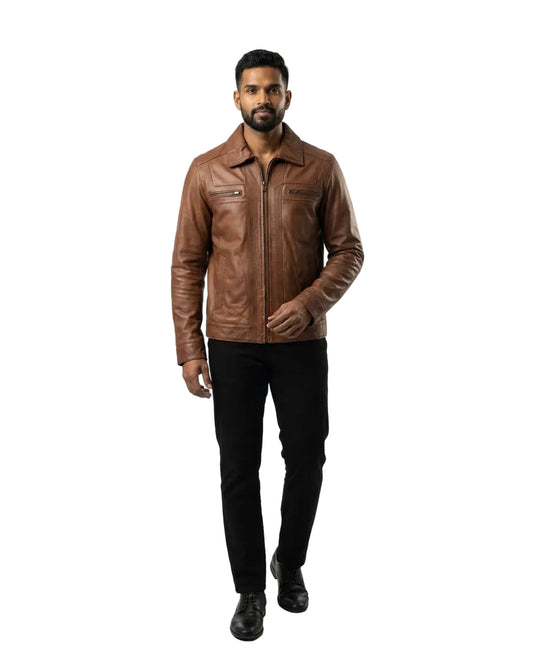 Men's Elite Classic Nappa Waxed-Brown Leather Jacket