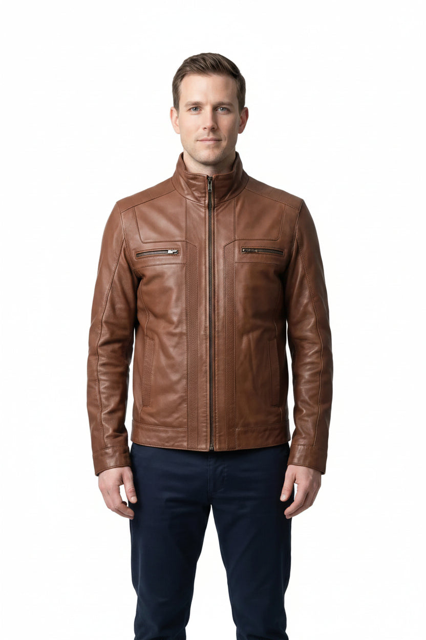 Men's Elite Classic Nappa Waxed-Brown Leather Jacket