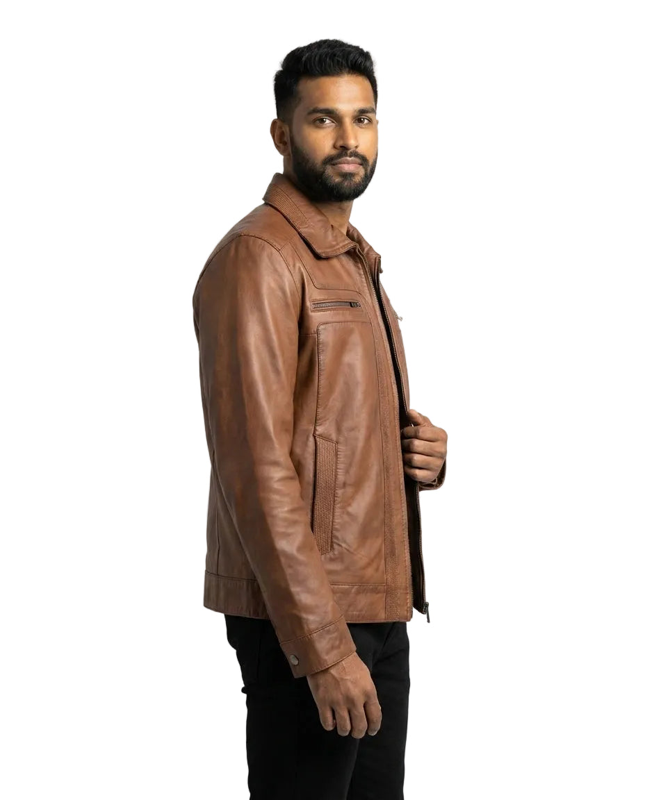 Men's Elite Classic Nappa Waxed-Brown Leather Jacket
