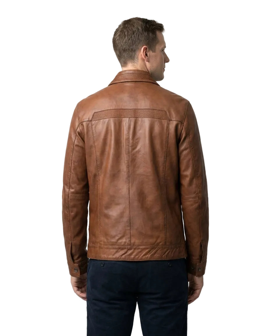 Men's Elite Classic Nappa Waxed-Brown Leather Jacket