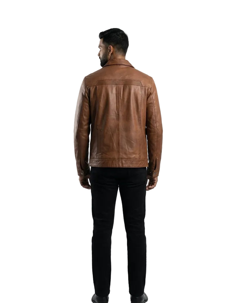 Men's Elite Classic Nappa Waxed-Brown Leather Jacket