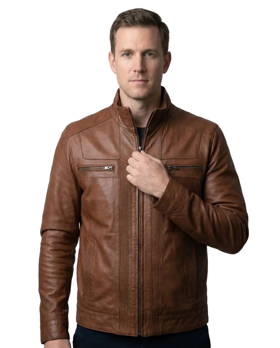 Men's Elite Classic Nappa Waxed-Brown Leather Jacket
