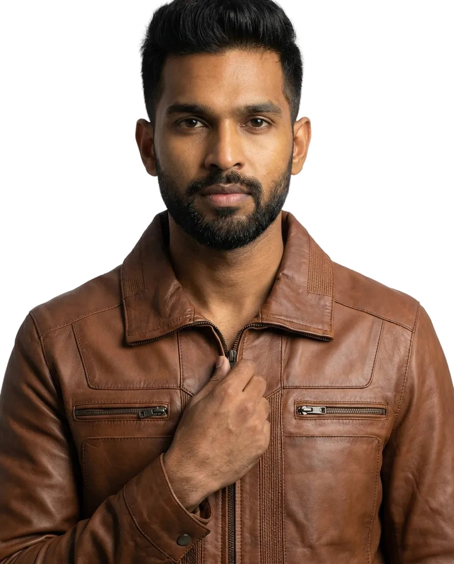 Men's Elite Classic Nappa Waxed-Brown Leather Jacket