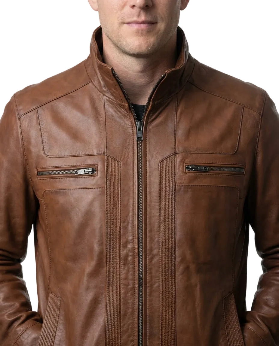 Men's Elite Classic Nappa Waxed-Brown Leather Jacket