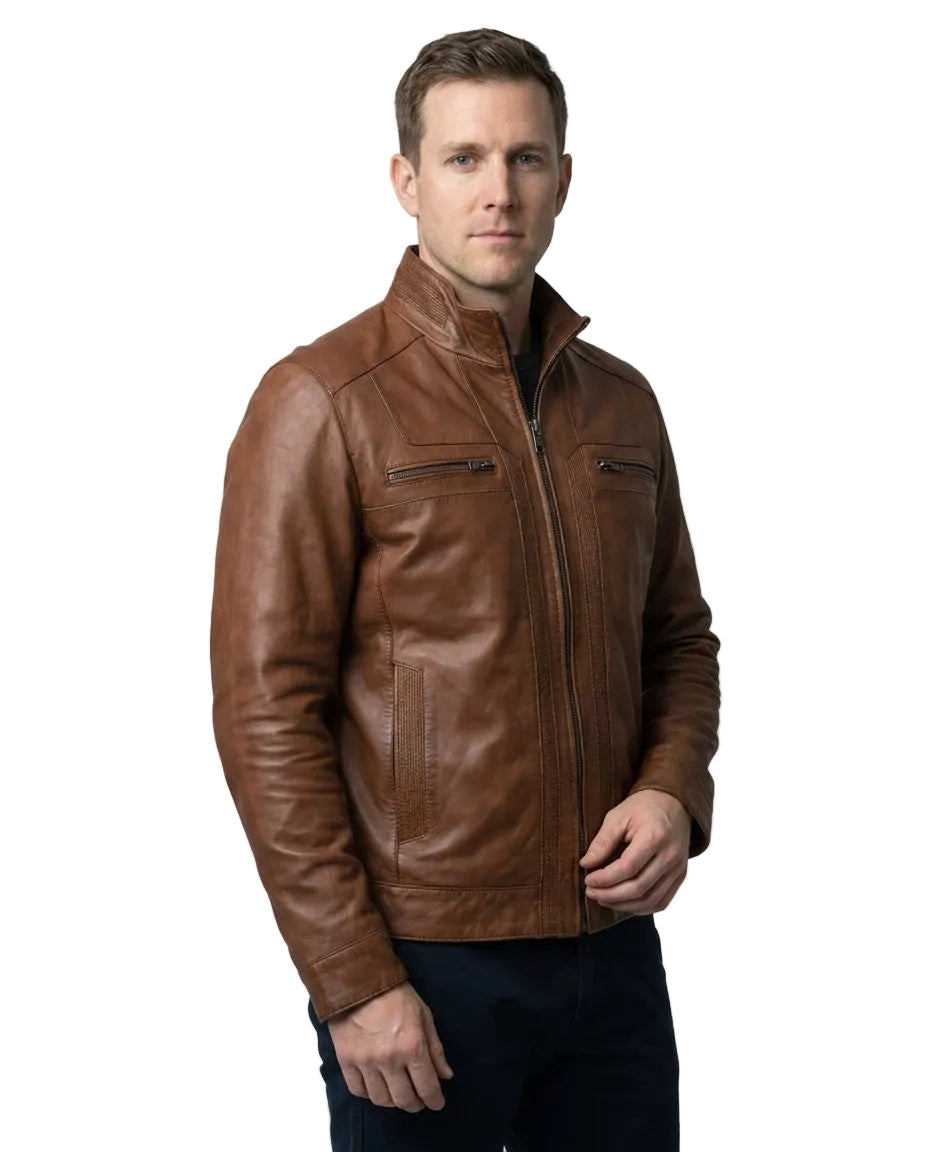 Men's Elite Classic Nappa Waxed-Brown Leather Jacket